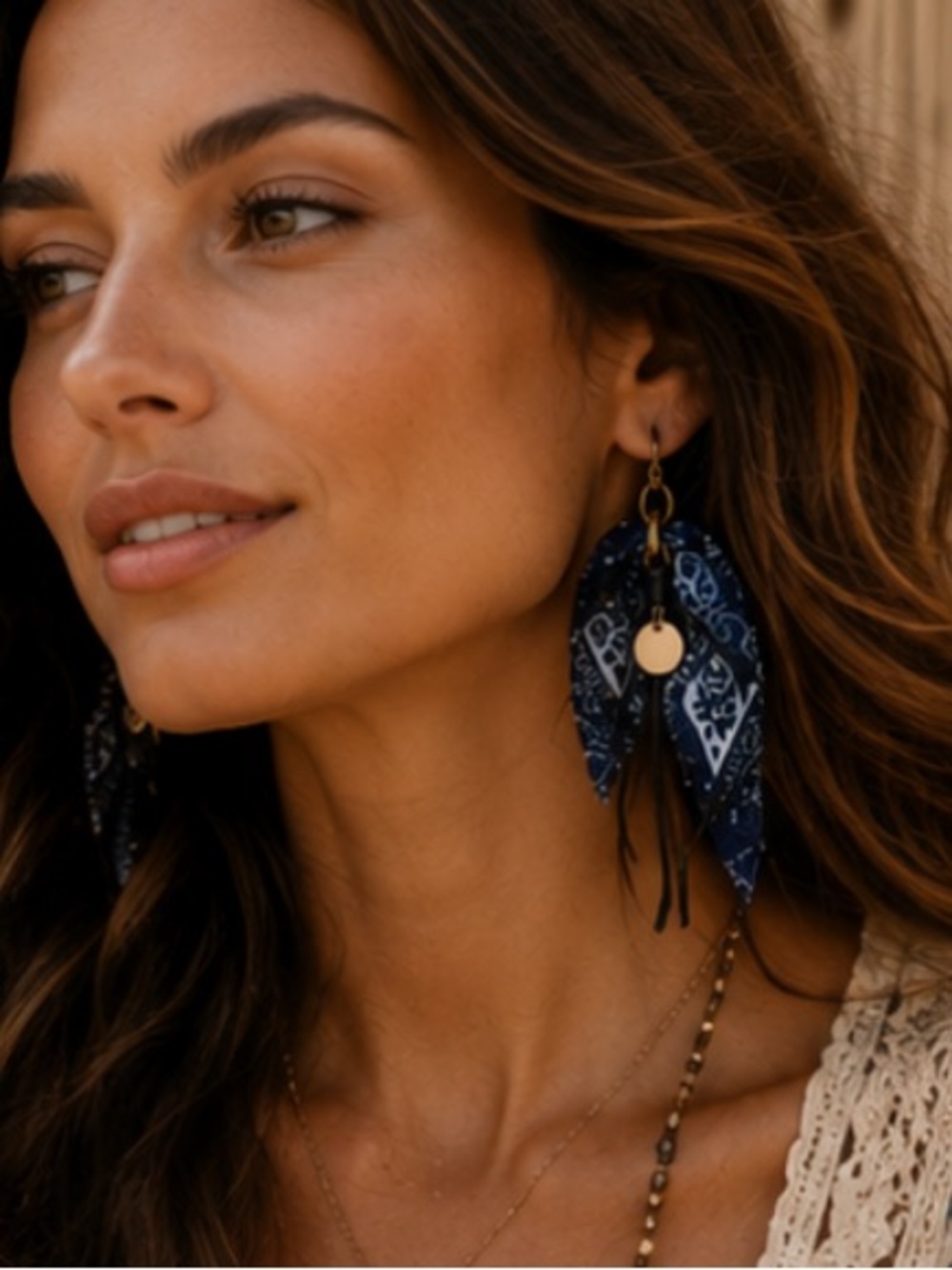 Free People Ariana Ost May scarf Navy dangle earrings